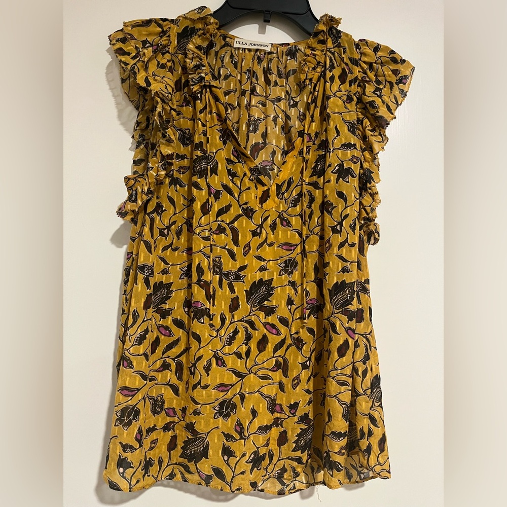 Ulla Johnson Mustard and Black Floral Top